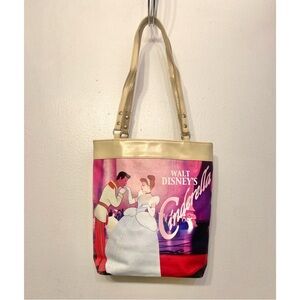 Disney Vintage 90’s Rare Cinderella Tote Handbag Purse Golden Cream Faux Leather